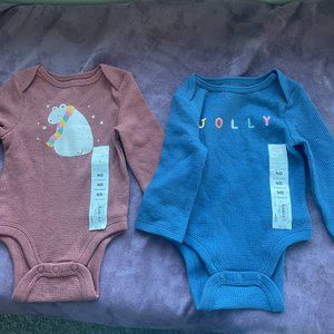 2 Newborn winter tops for baby! Long Sleeve. Snap crotch.